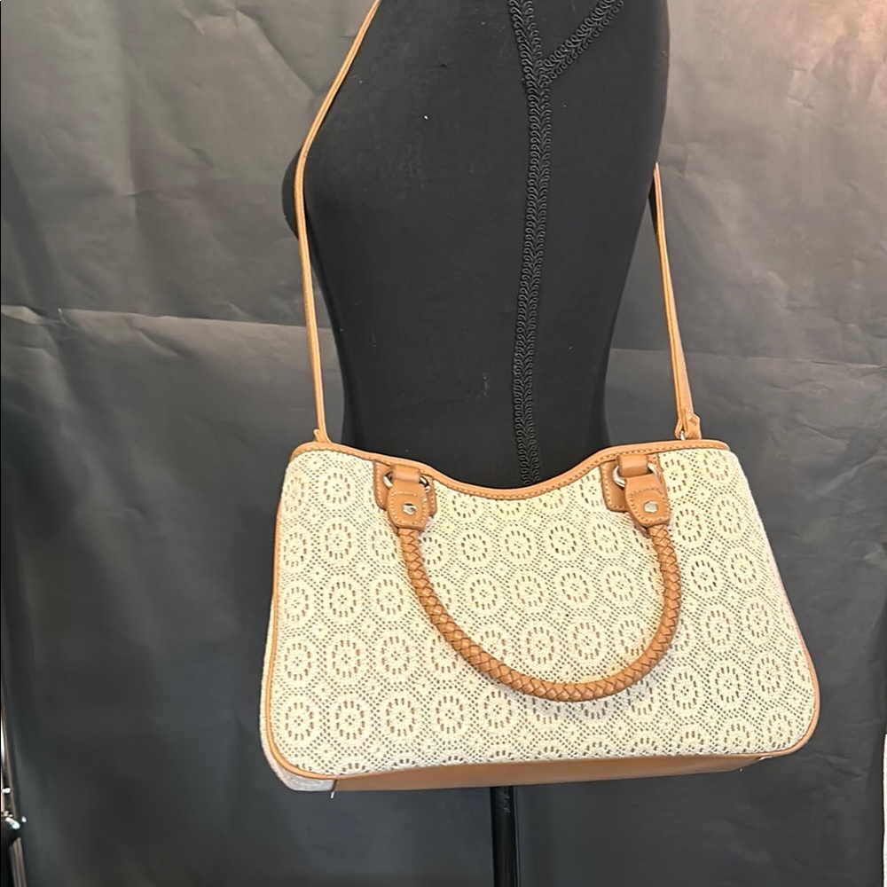 Relic Boho Crochet‎ Crossbody Satchel Purse Tan Faux Leather Bag